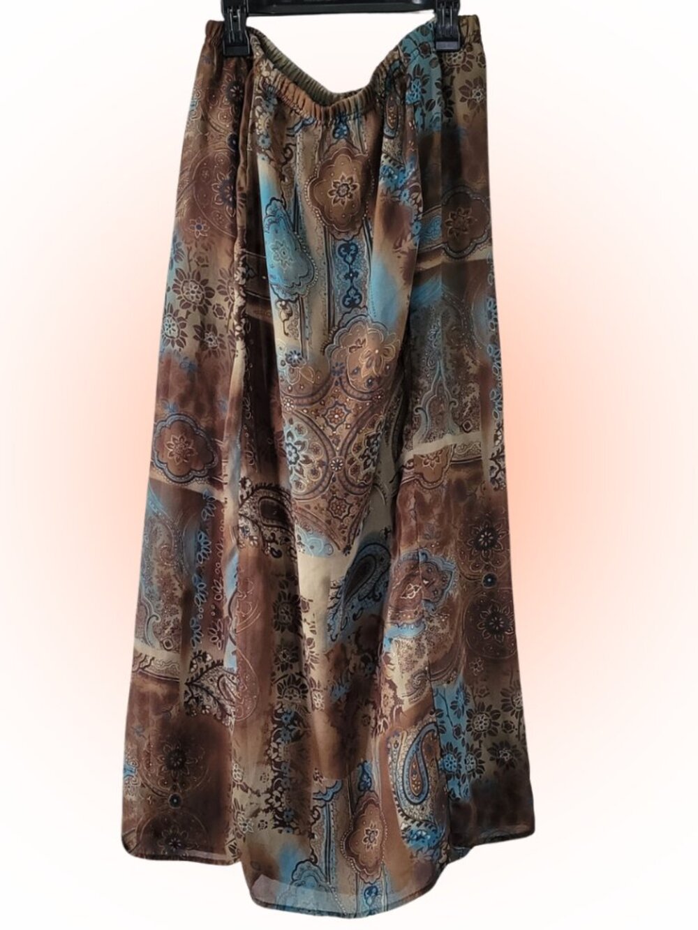 Y2K BROWN & BLUE WOMEN'S FLORAL PAISLEY MAXI SKIRT EUC L XL 14 16
